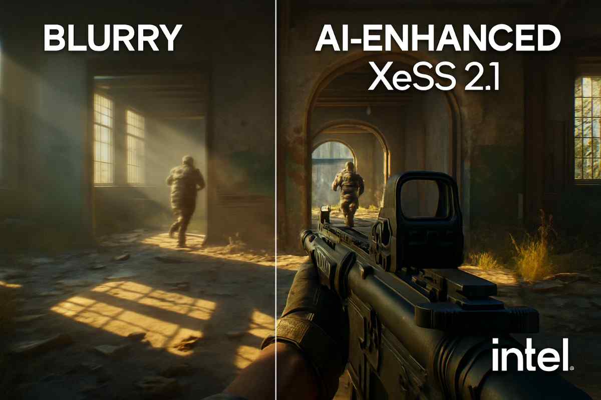 Comparison of XeSS 2.1 frame generation in Intel gaming showing improved visual clarity and smoother frame rendering.